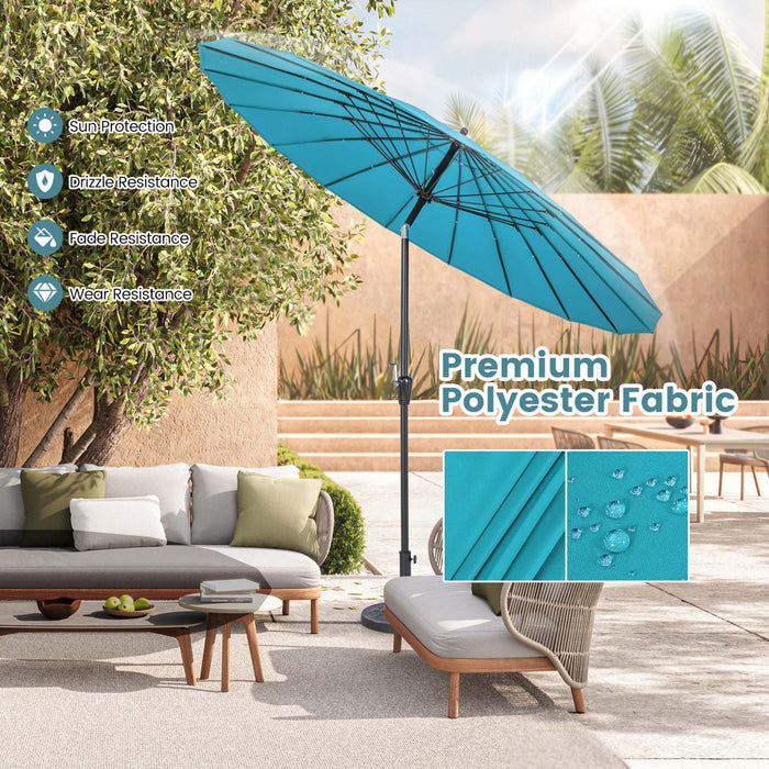 Costway 9 FT Patio Round Market Umbrella with Push Button Tilt, Crank Handle, Vented Top Turquoise