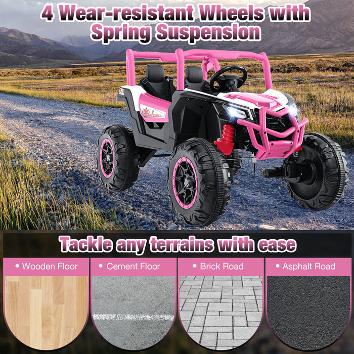 Costway 24v Kids Ride On Utv With 4 X 100w Powerful Engine Remote Control High/low Speed Pink