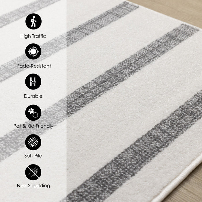 Covington Grey White Striped Rug, 5'3\" x 7'7\" Indoor Area Rug