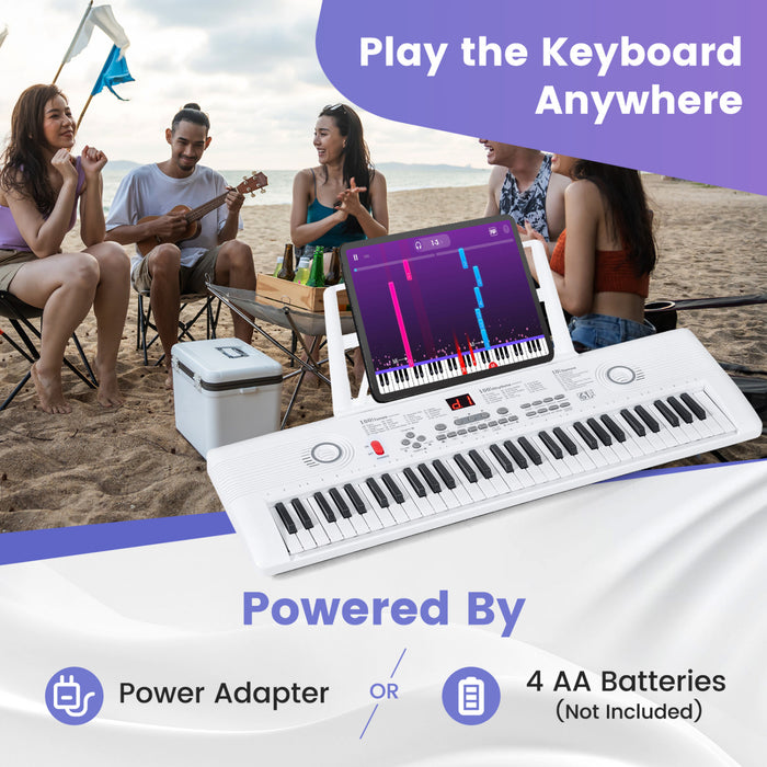 Costway 61Key Keyboard Piano for Beginners,Electric Portable Digital Piano with Music Stand White