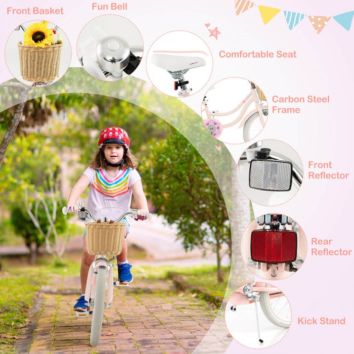 Costway 18\" Kid's Bike With Training Wheels Adjustable Handlebar Seat Handbrake Pink