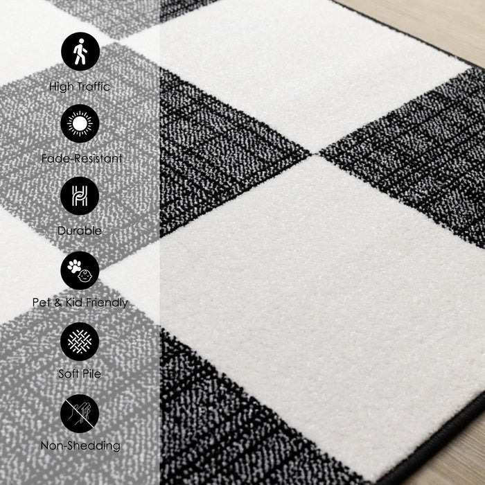 Covington Black White Checkered Pattern Rug, 6'7\" x 9'10\" Indoor Area Rug