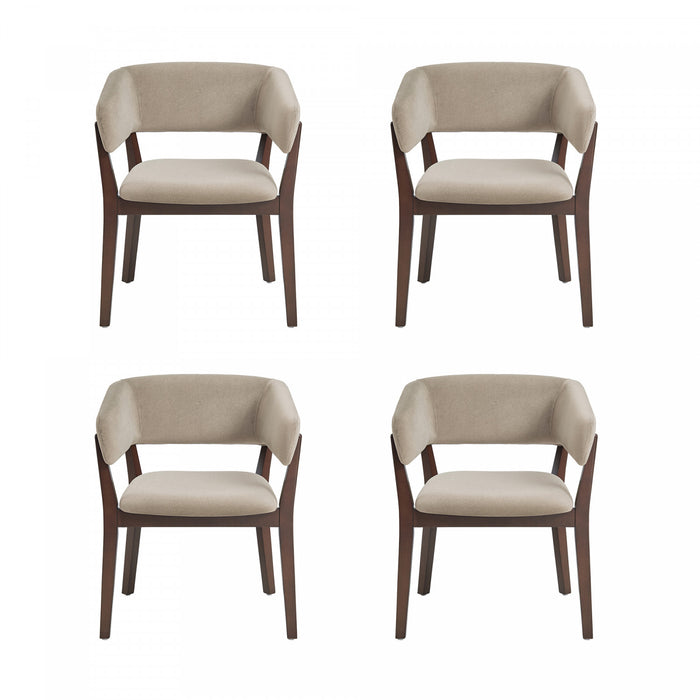 Blake Modern Faux Mohair Wood Armchair in Natural - Set of 4 Dining Chair