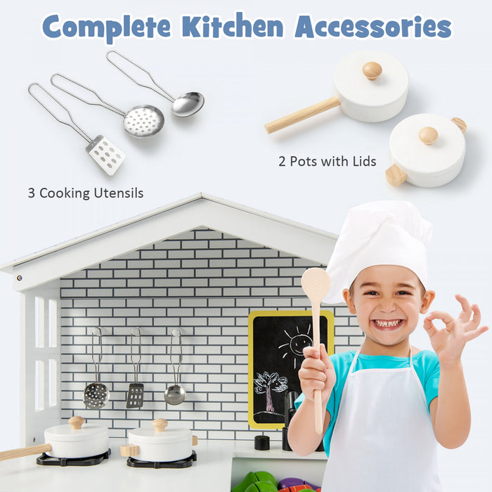 Costway Kids Farmhouse Kitchen Play Set Wooden Pretend Toy With Storage & Accessories