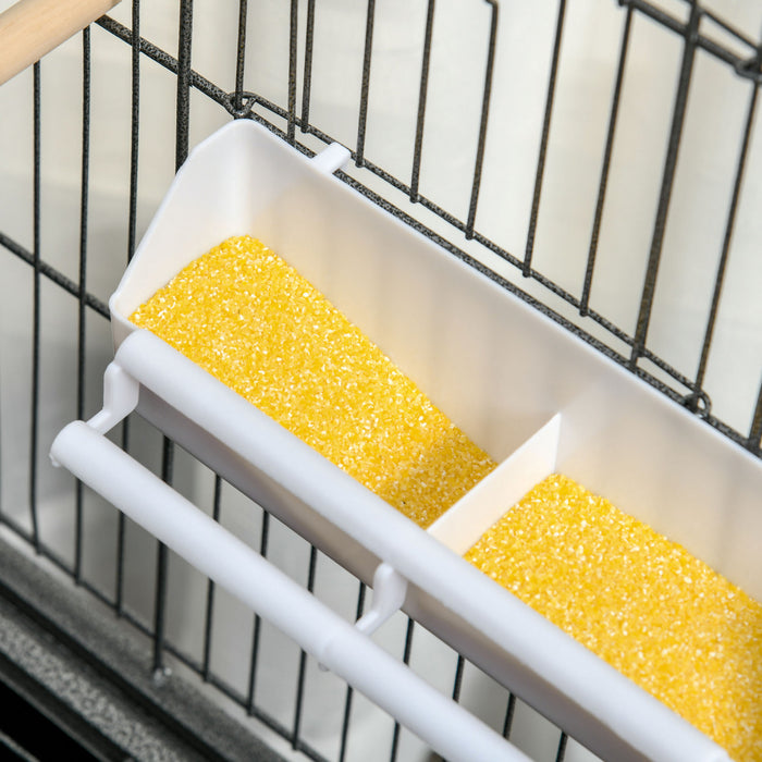 Pawhut 52\" Large Rolling Steel Bird Cage Bird House With Rolling Stand, Storage Shelf, Wood Perch, Food Container, Dark Grey