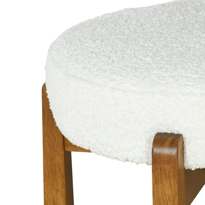 Elise Modern Round Seat Rubberwood Bar Stool Set of 2 with Curved Back Support and Sherpa Upholstery,White