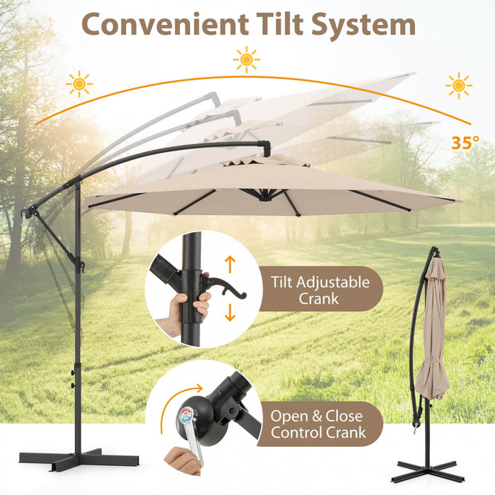 Costway 10 FT Patio Offset Umbrella w/8 Ribs Cross Base Tilt Beige