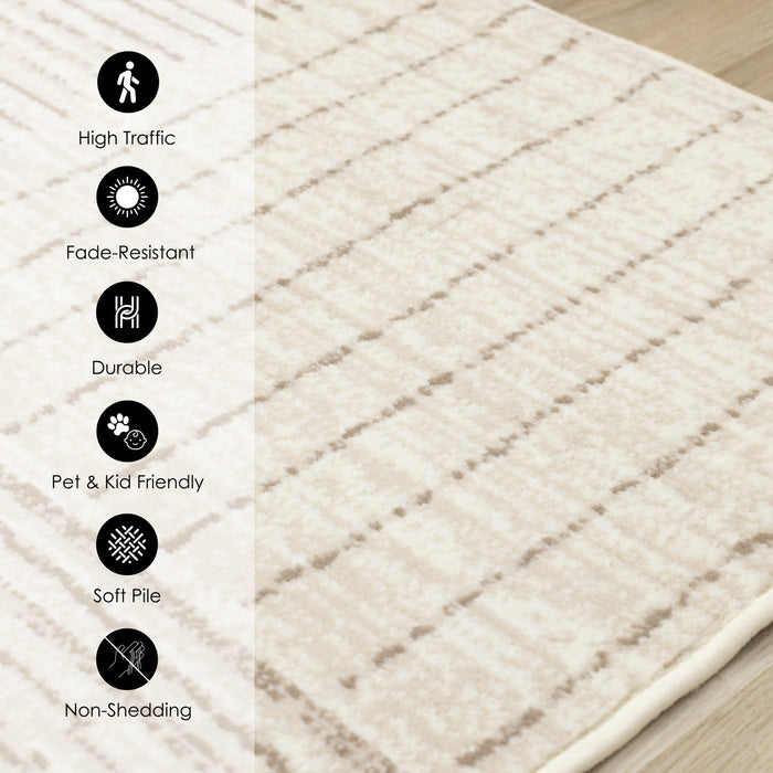 Florence Brown Cream Geometric Linework Design Rug, 7'9\" x 10'6\" Indoor Area Rug