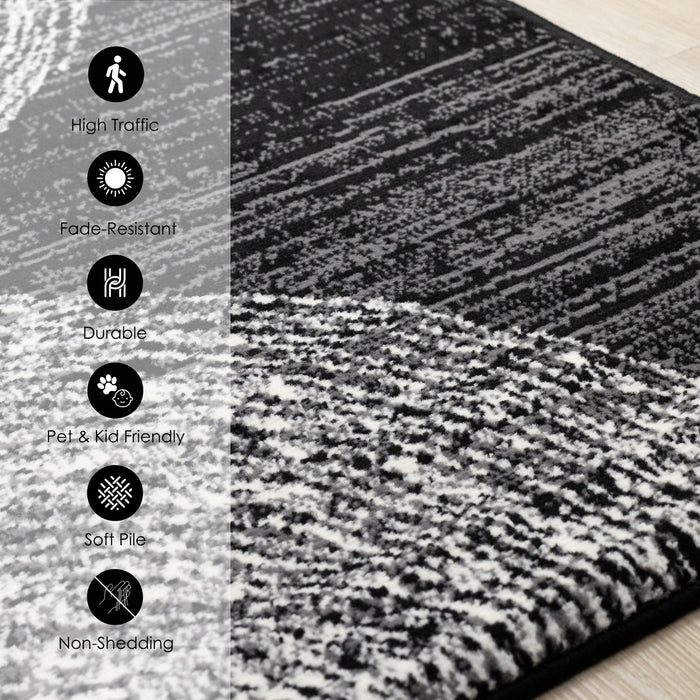 Florence Black Grey White Tree Ring Design Rug, 5'3\" x 7'4\" Indoor Area Rug