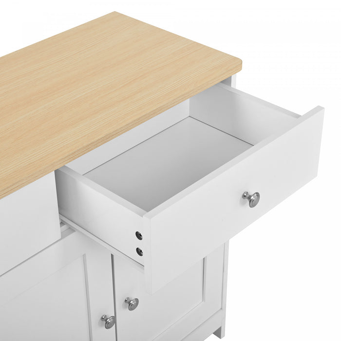 Grace 55.1\" Rustic Wood Buffet Cabinet with Doors and Drawers,White Accent Cabinet