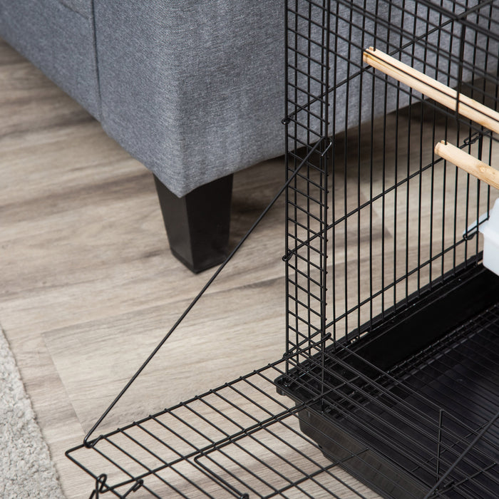 Pawhut 23\" Bird Cage Flight Parrot House Cockatiels Playpen With Open Play Top And Feeding Bowl Perch Pet Furniture Black