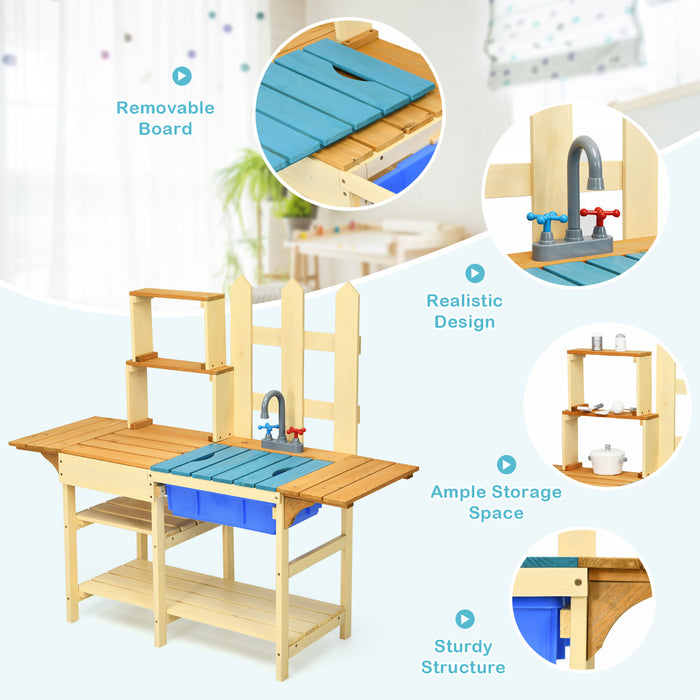 Costway Kid's Wooden Mud Kitchen Pretend Cook Playset Toy For Children