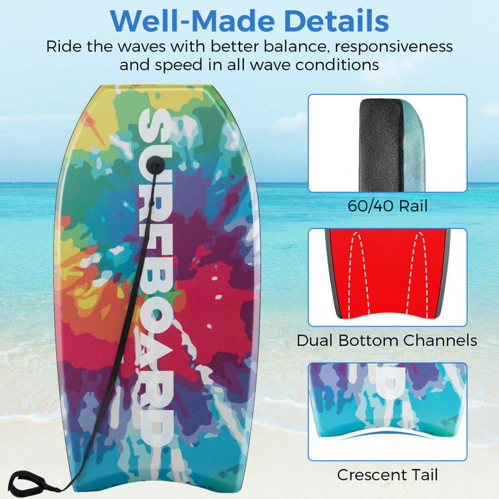 Costway 41\" Lightweight Body Board With Eps Core Xpe Deck Hdpe Bottom Crescent Tail Colorful