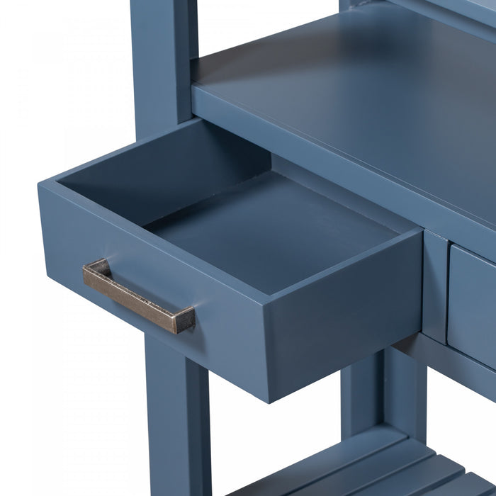 Ava 62.2'' Large Entryway Table with Drawers and Open Shelves,Navy Blue Sofa Table