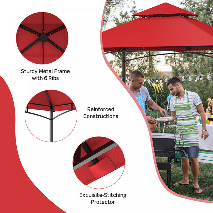 8' X 5' Bbq Grill Gazebo 2-tier Barbecue Canopy Vented Top Shelves Shelter Wine