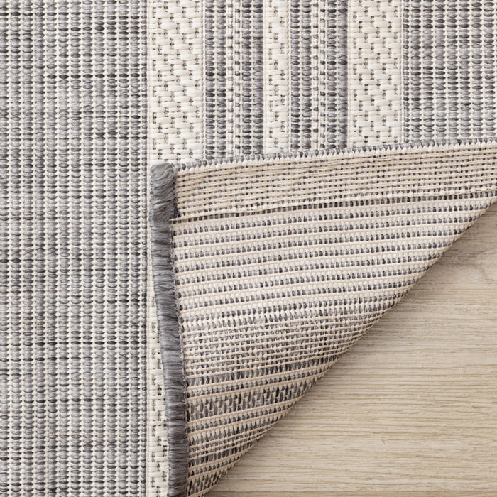 Jackson Cream Taupe Banded Stripes Rug, 6'7\" x 9'6\" Outdoor Area Rug