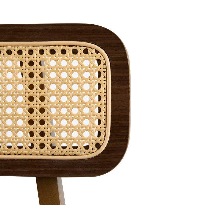 Bari Rubber Wood Counter Stool Set of 4 with Rattan Back and Footrest,Walnut