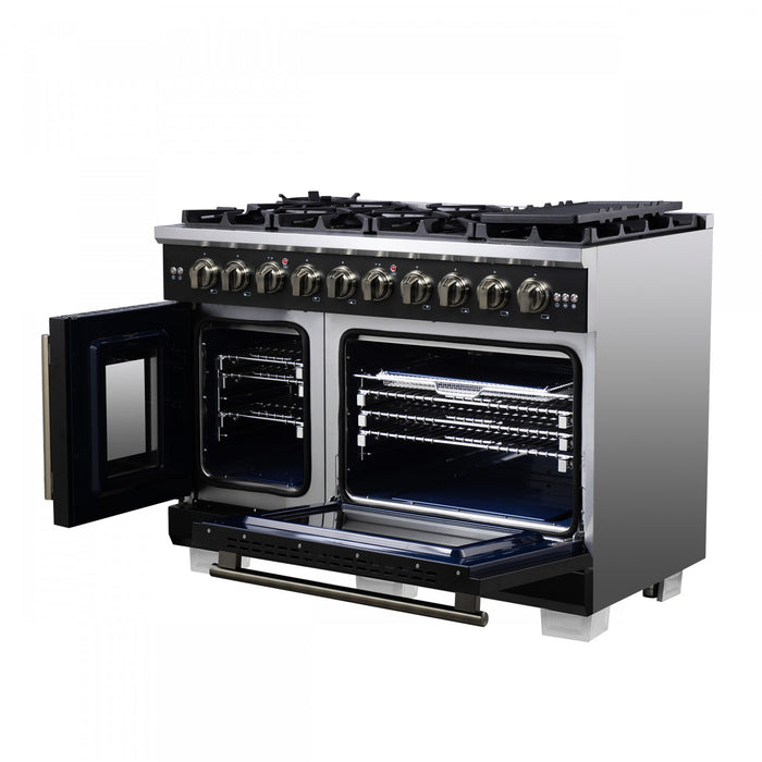Forno Capriasca 48\" Black Gas Range 6.58 cu.ft -FFSGS6460-48BLK