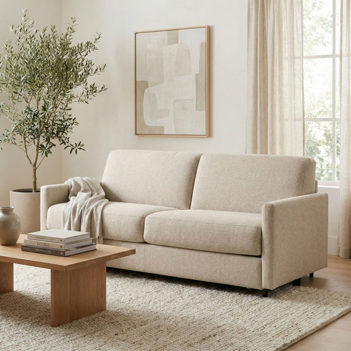 Brix 70 in. Textured Weave Euro Sofa Bed with Memory Foam Mattress - Beige