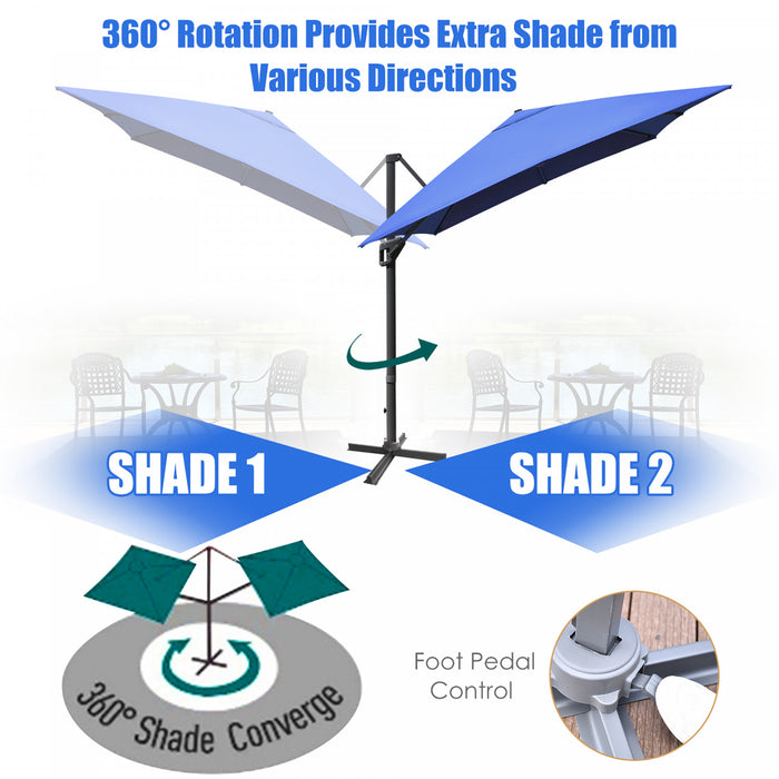 Costway 10'x13' Patio Offset Cantilever Umbrella Aluminum 360° Rotation Tilt Navy