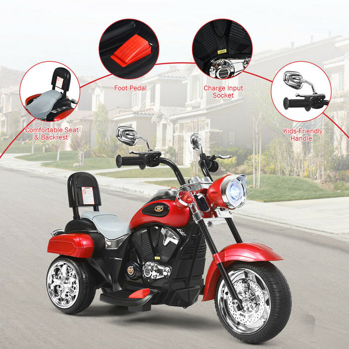 6v Kids Ride On Chopper Motorcycle 3 Wheel Trike With Headlight Red