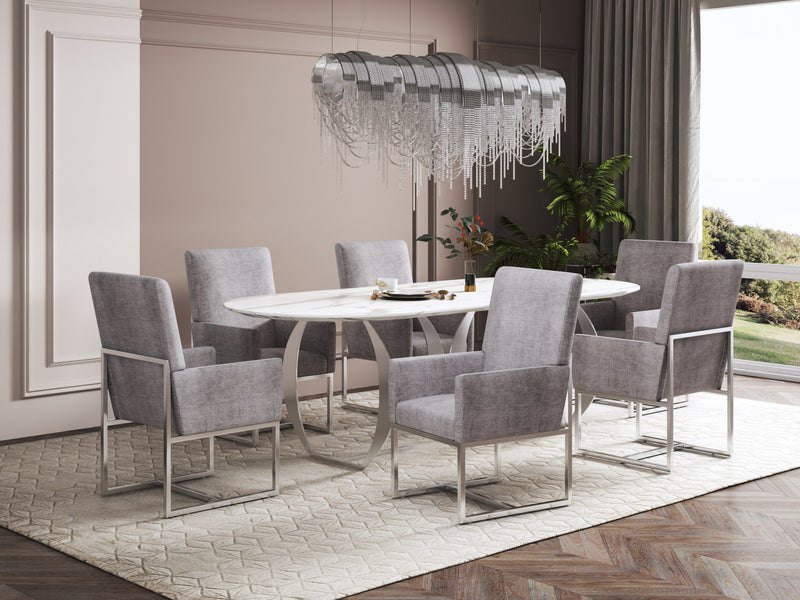 Element Modern Velvet Metal Dining Chair in Steel - Set of 2