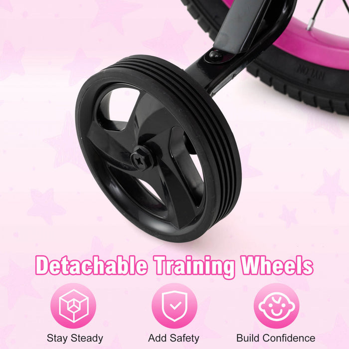 Costway 18\" Kid's Bike With Training Wheels Adjustable Handlebar & Seat Handbrake Pink