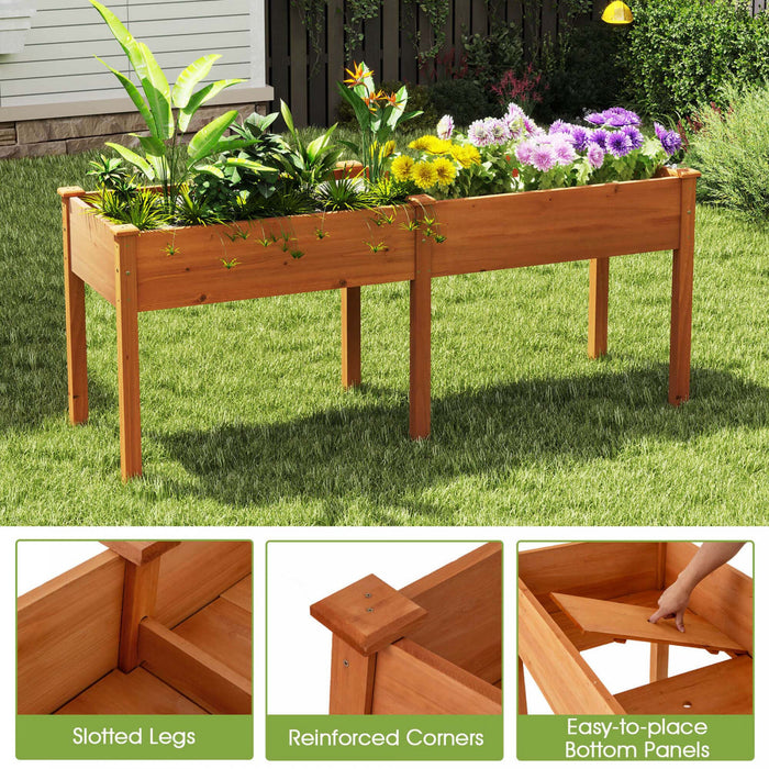 Costway Outdoor Raised Garden Bed With Legs 73x23x30in Wood Planter Box With Divider Panel Brown