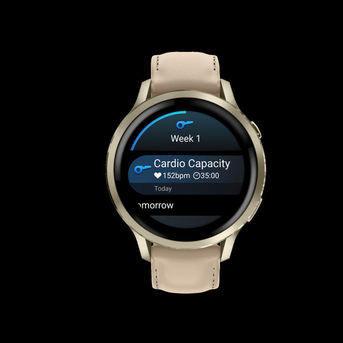 Garmin Venu 4 41mm Gold Leather Premium Smartwatch - Lifestyle Tracker, ECG App, Smart Wake Alarm, Evening Report, Triathlon Profiles, Wheelchair Mode