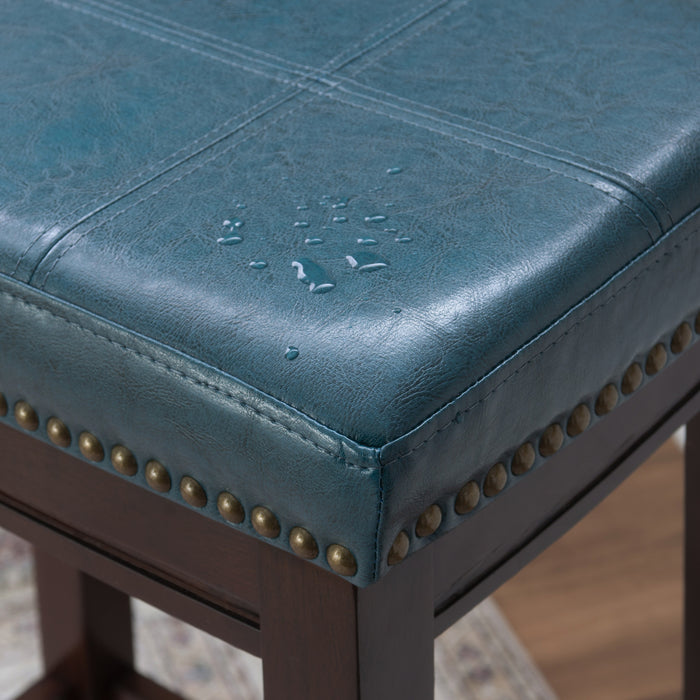 Claridge Faux Leather Backless Counter-Height Stool - Blue