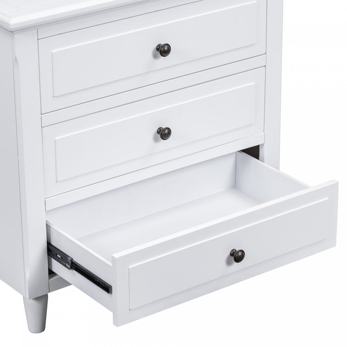 U_Style 28 Inch Painted Nightstand with 3 Smooth-Glide Drawers and Rubberwood Legs, White