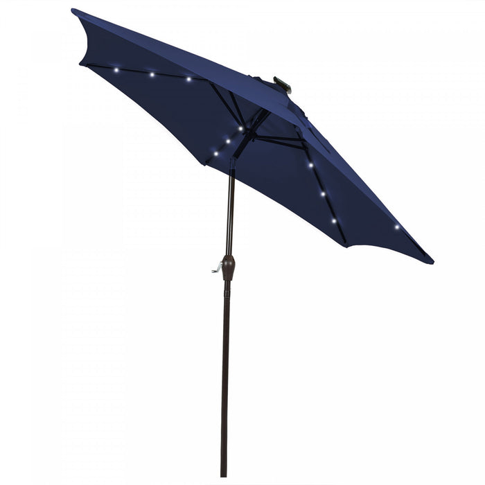 Costway 10' Solar LED Lighted Patio Market Umbrella Shade Tilt Adjustment Crank Navy