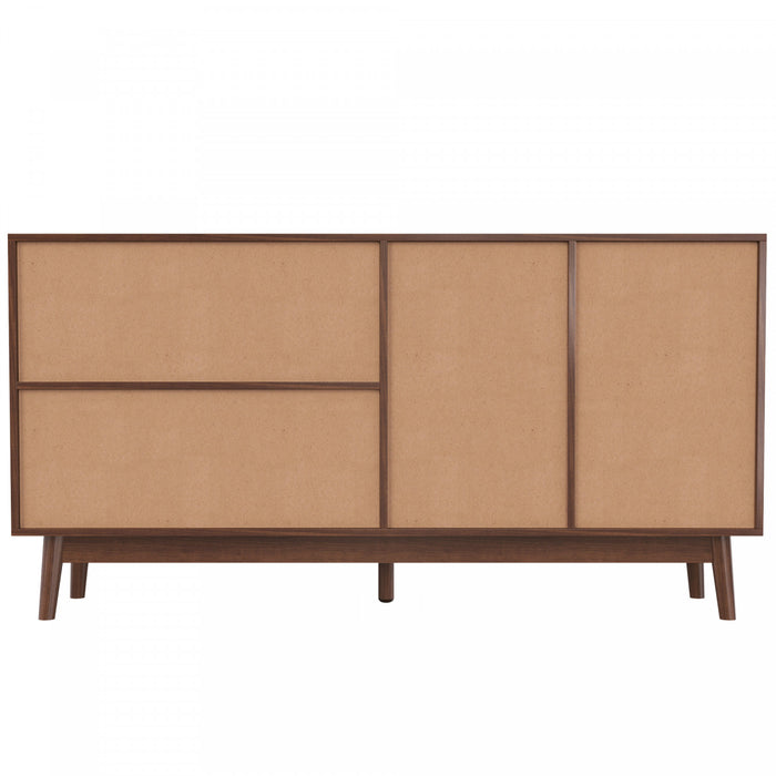 Oliver 61\" Sideboard Cabinet with Rattan Sliding Doors and Drawers,Dark Brown Accent Cabinet