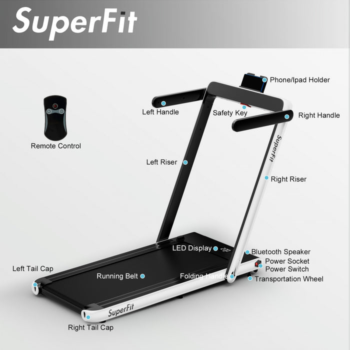 Superfit 2.25hp 2 In 1 Folding Treadmill W/ App Speaker Remote Control White