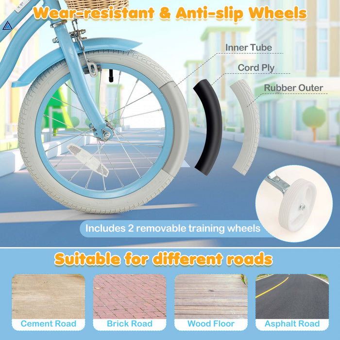 Prorider 16\" Kid's Bike With Training Wheels Adjustable Handlebar Seat Handbrake Blue