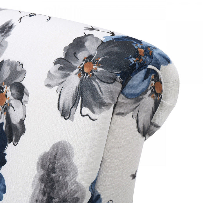 Pansy Floral Fabric Upholstered Accent Chair With Flared Arms And Wooden Legs,flower