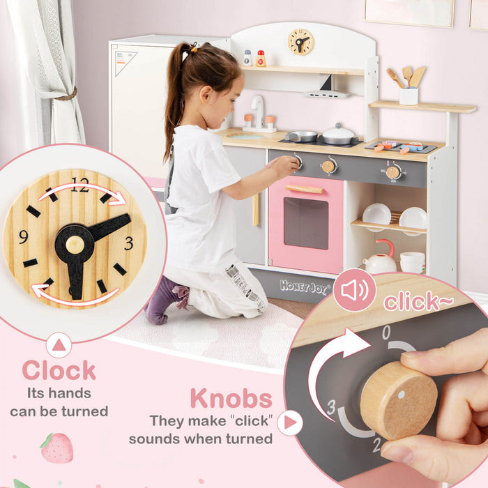 Costway Kids Chef Play Kitchen Set Toddlers Wooden Pretend Toy Playset With Range Hood