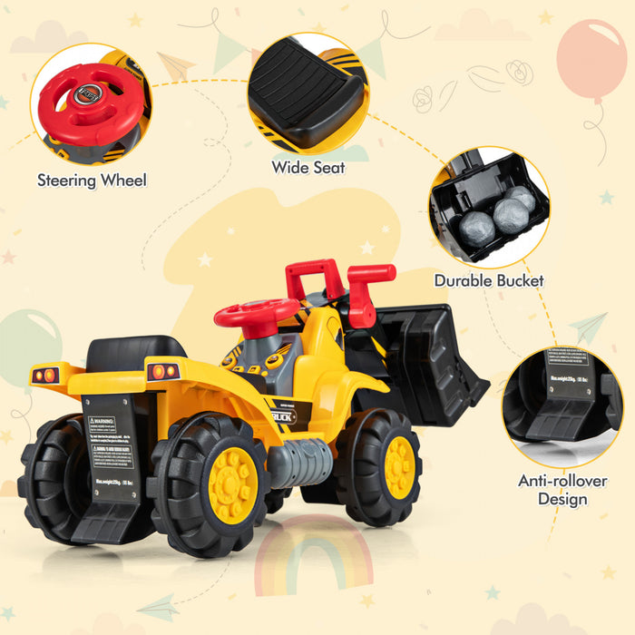 Costway Kids Ride On Excavator With Realistic Sound Effects Big Bucket 3 Toy Stones Helmet