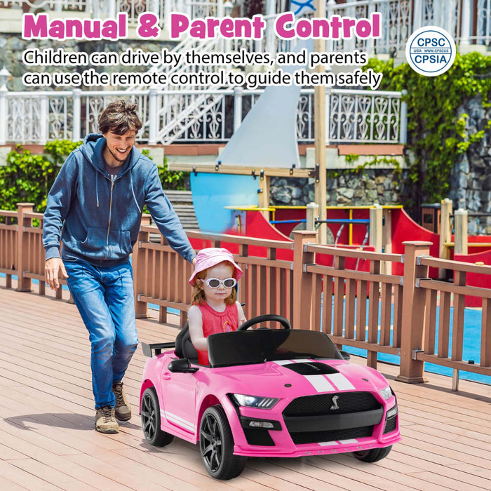 Costway 12v Licensed Ford Mustang Shelby Gt500 Kids Ride On Car With Remote Control Pink