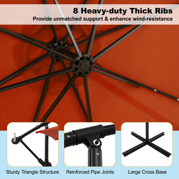 Costwsy 10 Ft Patio Solar LED 40 Lights Offset Umbrella Crank Cross Base Wine Orange
