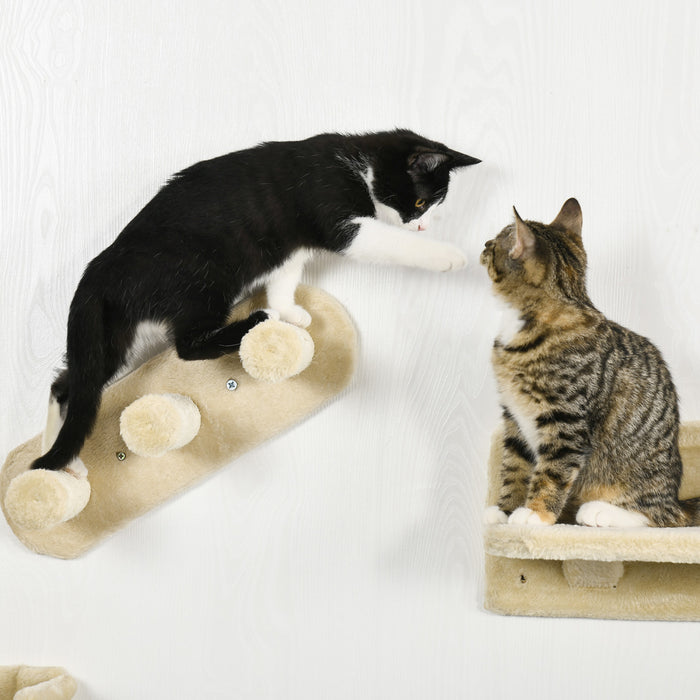 Pawhut Cat Wall Climber With Hammock, Scratching Post, 3 Steps, Jumping Platforms, Cat Wall Shelves For Relaxing, Sleeping, Climbing, Cat Wall Furniture For Indoor Cat - Beige