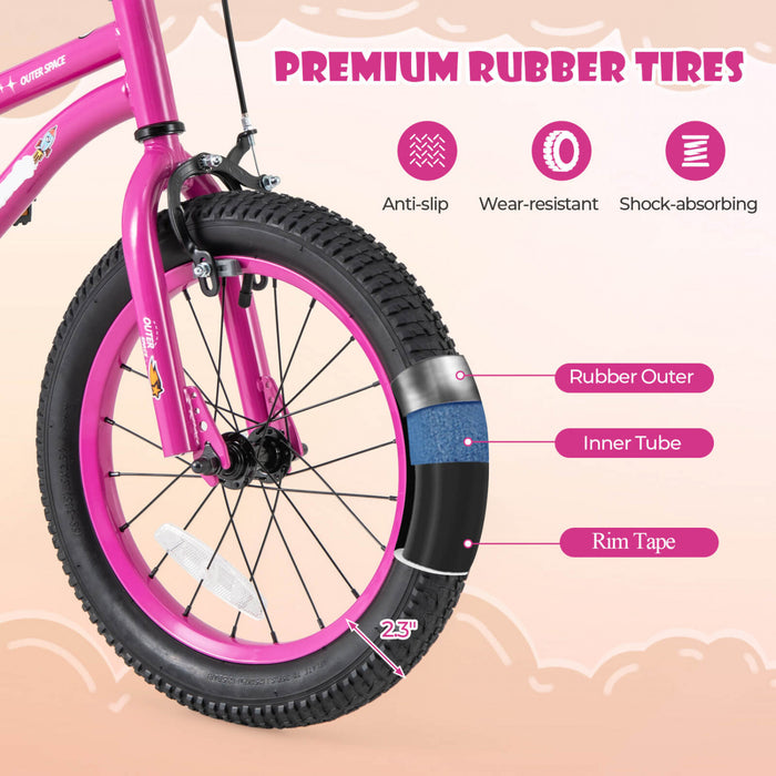 Costway 16-inch Kid's Bike For 4-7 Years Old With Adjustable Saddle & Anti-slip Handlebar Pink