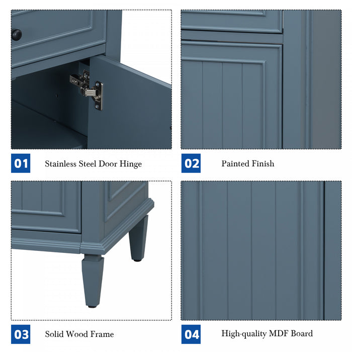 Vivo 24 Inch Single Sink Bathroom Vanity with Flip Drawer and Solid Wood Legs, Blue Gray