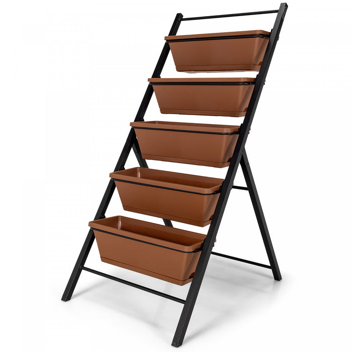 Costway 5-tier Vertical Garden Planter Box Elevated Raised Bed W/5 Container Brown