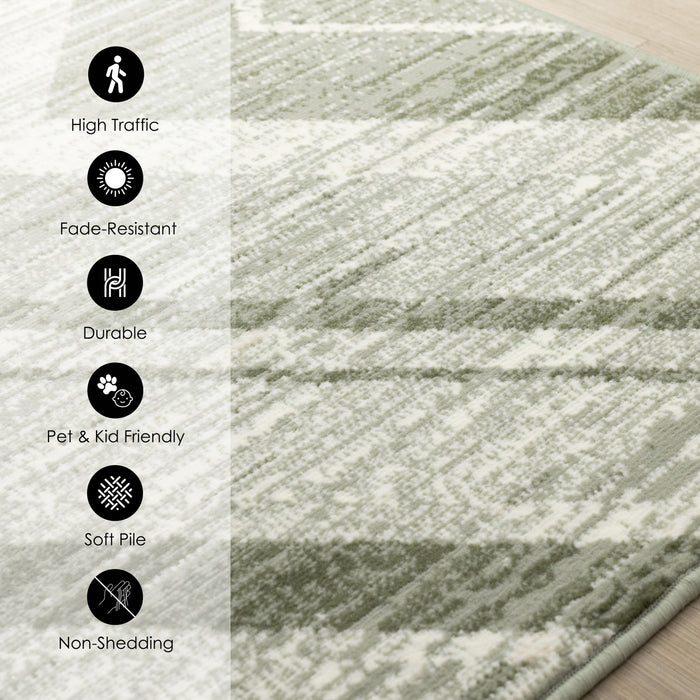 Florence Green White Distressed Chevron Design Rug, 7'9\" x 10'6\" Indoor Area Rug