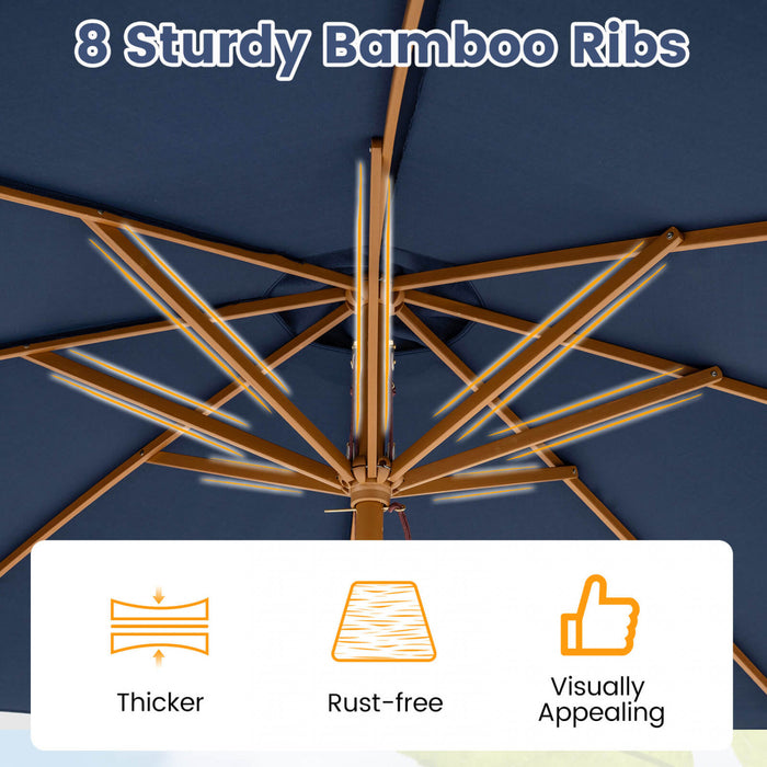 Costway 9 FT Patio Umbrella with Adjustable Height. Rope Pulley Lift. Vented Top for Beach Navy Blue