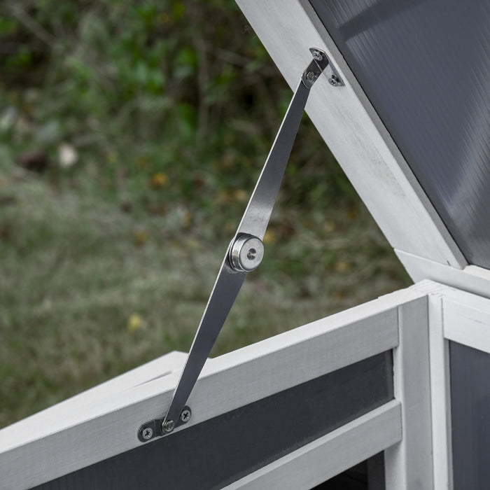 Pawhut 64\" Wooden Chicken Coop, Outdoor Hen House Poultry Cage With Outdoor Run, Nesting Box, Removable Tray, Openable Roof And Lockable Doors，white And Grey