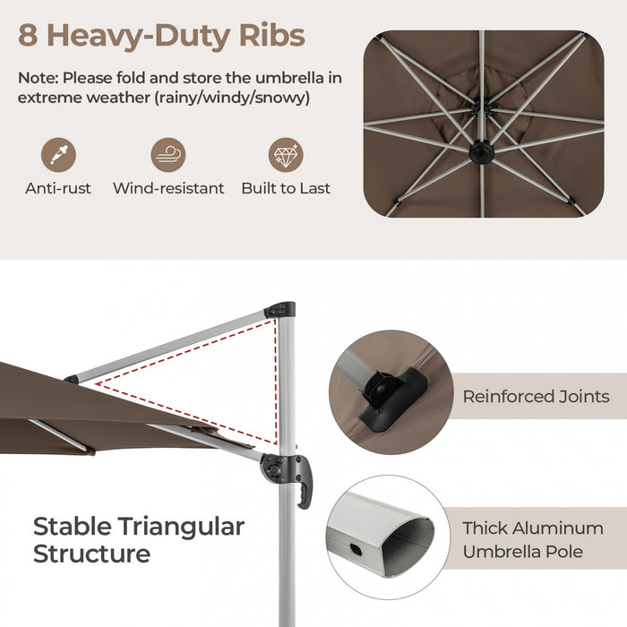 Costway 11 FT Outdoor Patio Umbrella, Round Cantilever Umbrella w/ 360° Rotation Brown