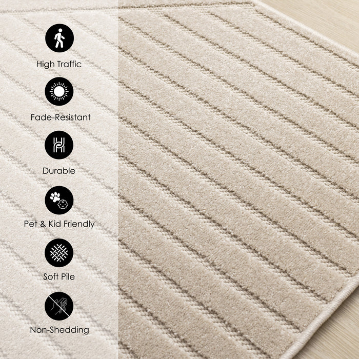 Oslo Beige Angled Striped Design Rug, 5'3\" x 7'7\" Indoor Area Rug