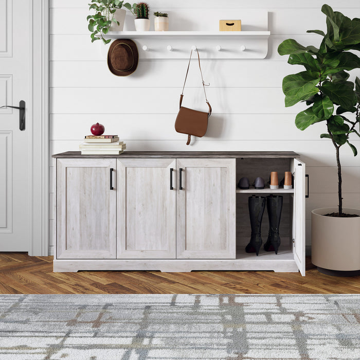 Prepac Rustic Ridge 4-Door Console Buffet - Washed White